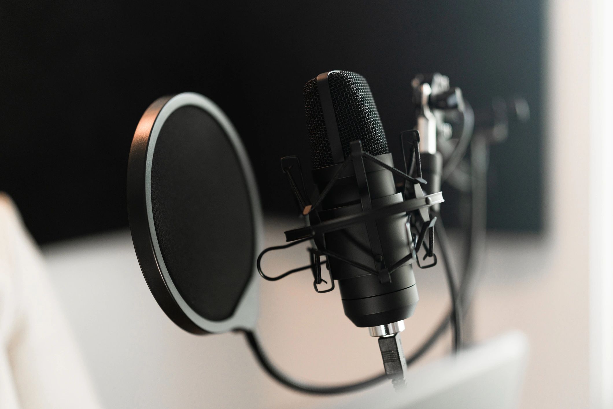Podcast recording setup in a home studio