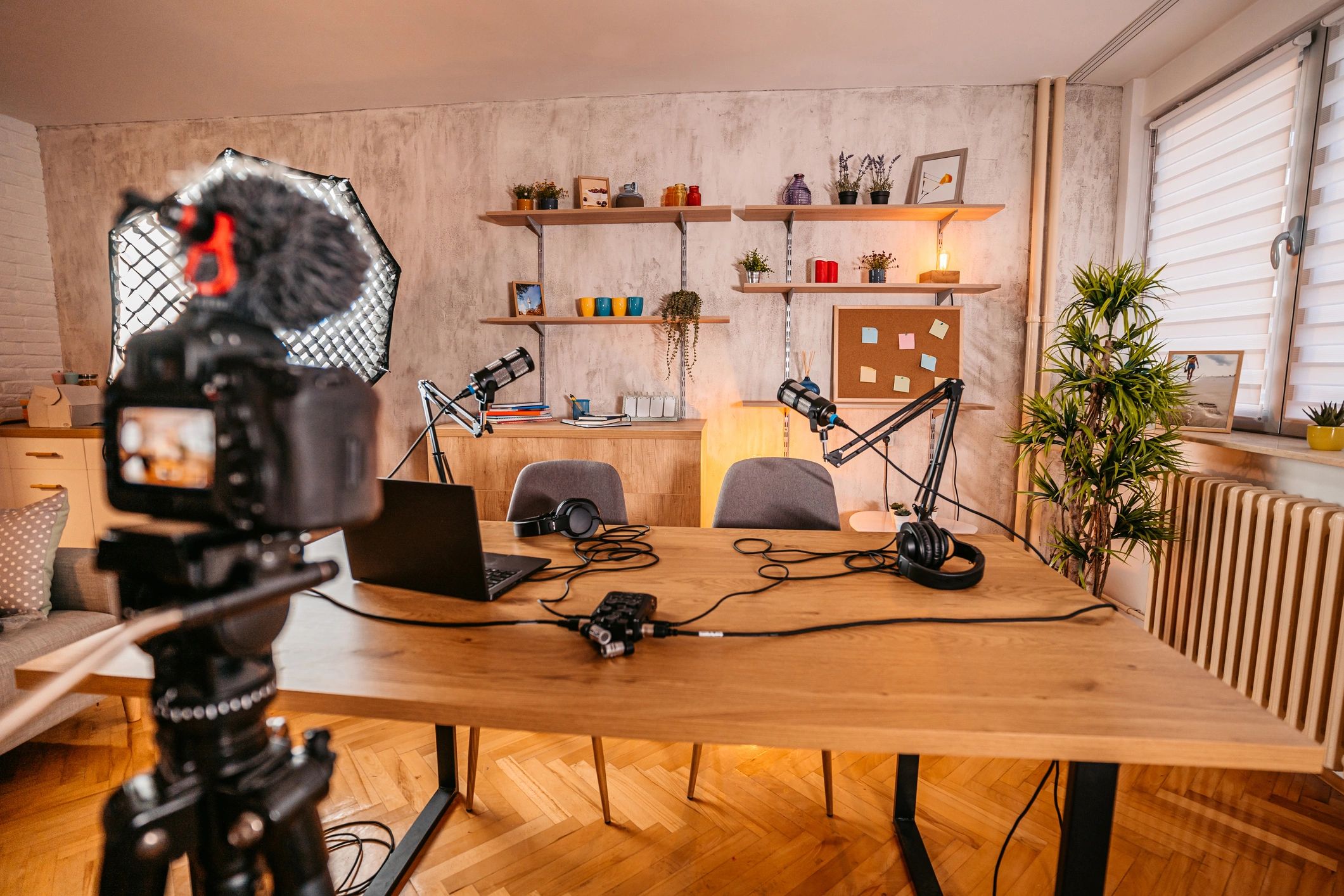 Podcast studio and camera representing digital PR and media outreach