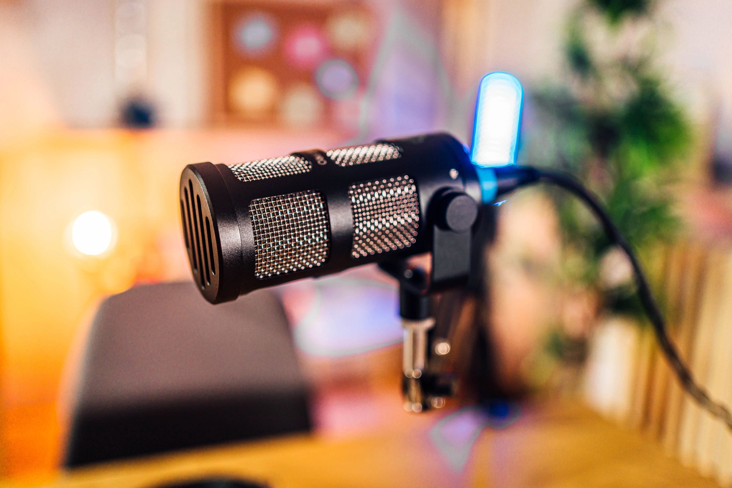 Microphone in podcast studio